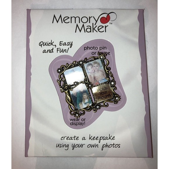 Memory Maker Mini Multi-Photo Collage Pin Broach Frame Embellished  Keepsake 2” - Picture 1 of 12